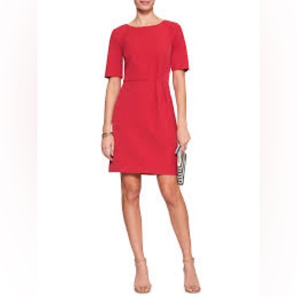 Banana Republic Factory Dresses & Skirts - Banana Republic 3/4 Sleeve Pleat Waist Sheath Dress in Ruby Red Size 12 NWT